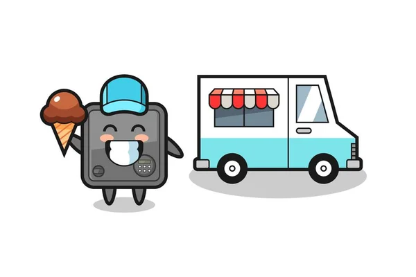 Desenhos Animados Mascote Caixa Segura Com Caminhão Sorvete Design Estilo — Vetor de Stock