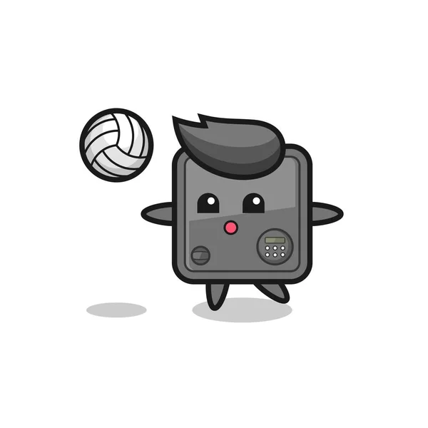 Personaje Dibujos Animados Caja Fuerte Está Jugando Voleibol Lindo Diseño — Archivo Imágenes Vectoriales