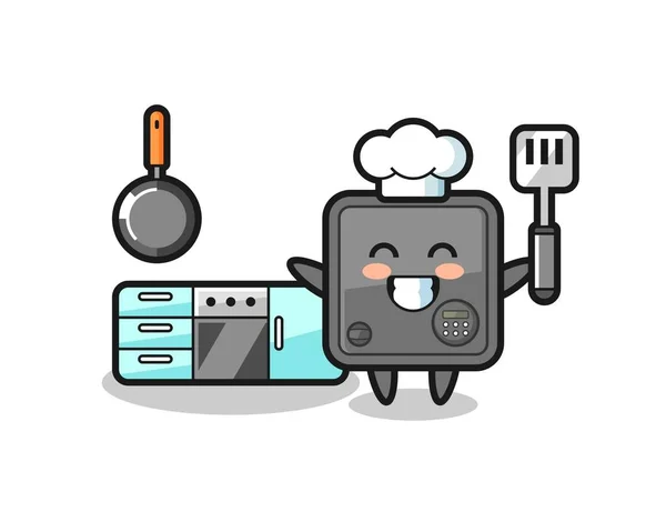 Cassetta Sicurezza Personaggio Illustrazione Come Uno Chef Sta Cucinando Design — Vettoriale Stock