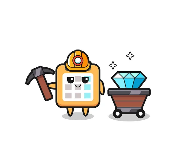 Character Illustration Calendar Miner Cute Style Design Shirt Sticker Logo — 스톡 벡터