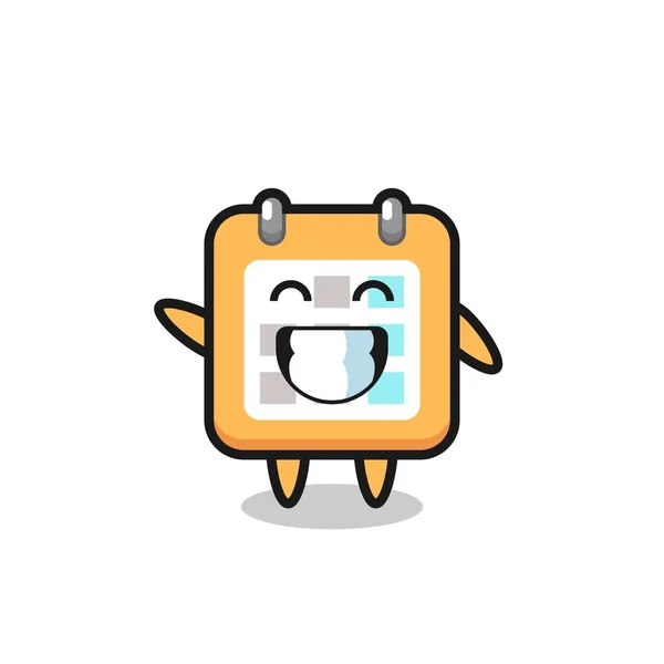 Calendar Cartoon Character Doing Wave Hand Gesture Cute Style Design — 图库矢量图片