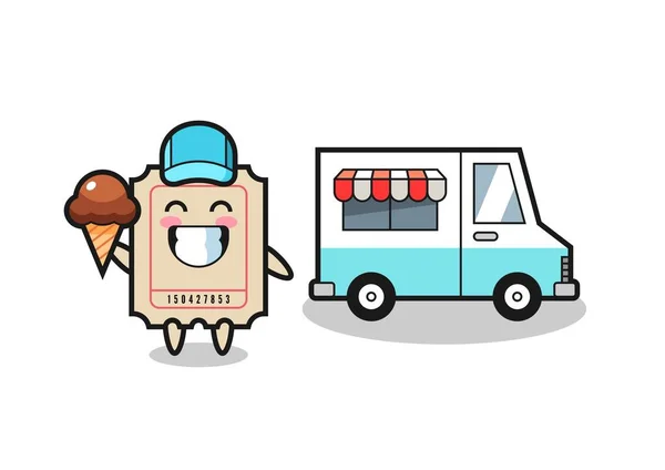 Desenhos Animados Mascote Bilhete Com Caminhão Sorvete Design Estilo Bonito — Vetor de Stock