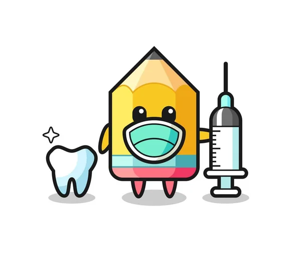 Personagem Mascote Lápis Como Dentista Design Estilo Bonito Para Shirt —  Vetores de Stock