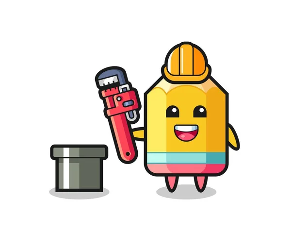 Character Illustration Pencil Plumber Cute Style Design Shirt Sticker Logo — ストックベクタ