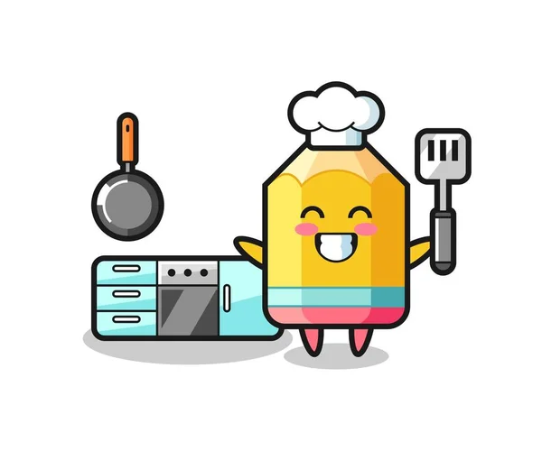 Pencil Character Illustration Chef Cooking Cute Style Design Shirt Sticker — ストックベクタ