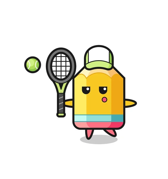 Cartoon Charakter Des Bleistifts Als Tennisspieler Niedliches Design Für Shirt — Stockvektor