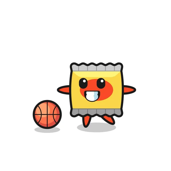Illustratie Van Snack Cartoon Het Spelen Van Basketbal Leuke Stijl — Stockvector