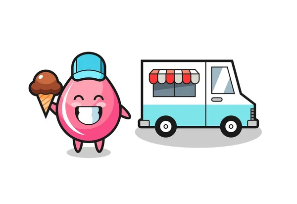 Mascot Cartoon Strawberry Juice Drop Ice Cream Truck Cute Style — Stock Vector