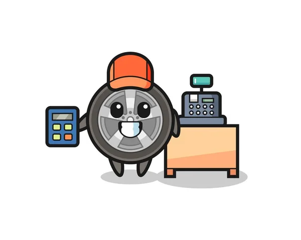 Ilustrace Charakteru Automobilového Kola Jako Pokladní Roztomilý Styl Designu Trička — Stockový vektor