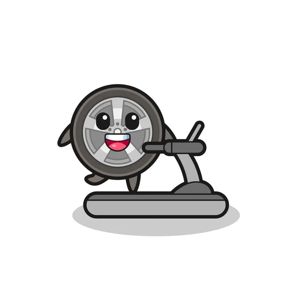 Car Wheel Cartoon Character Walking Treadmill Cute Style Design Shirt — Stock Vector