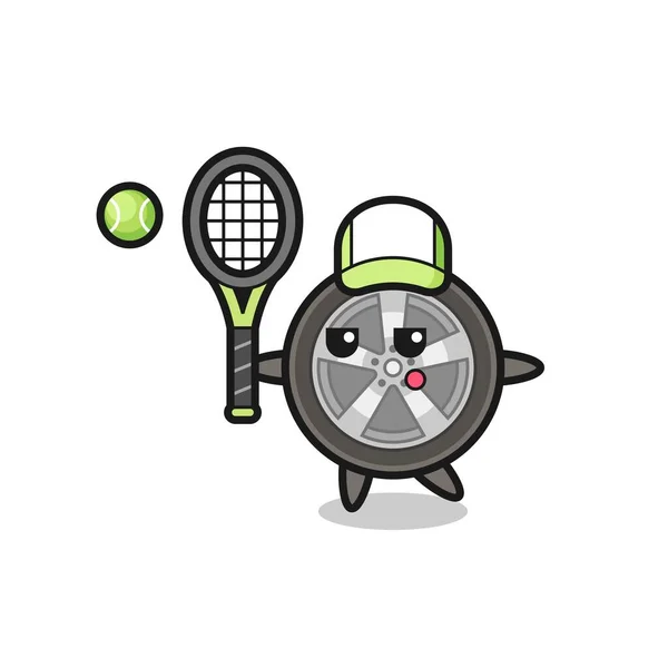 Cartoon Charakter Des Autorads Als Tennisspieler Niedliches Design Für Shirt — Stockvektor