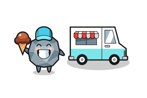 Mascot Cartoon Stone Ice Cream Truck Cute Style Design Shirt — Stock Vector