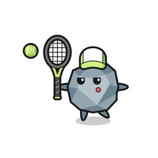 Caractère Dessin Animé Pierre Comme Joueur Tennis Conception Style Mignon — Image vectorielle