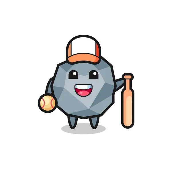 Caractère Dessin Animé Pierre Comme Joueur Baseball Conception Style Mignon — Image vectorielle