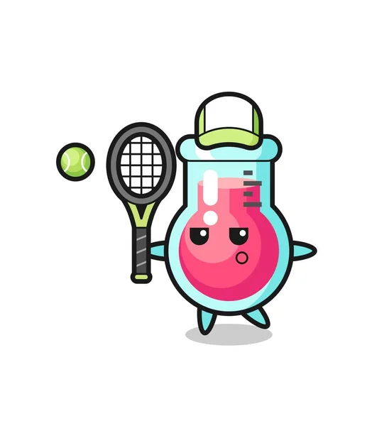 Zeichentrickfigur Des Laborbechers Als Tennisspieler Niedliches Design Für Shirt Aufkleber — Stockvektor