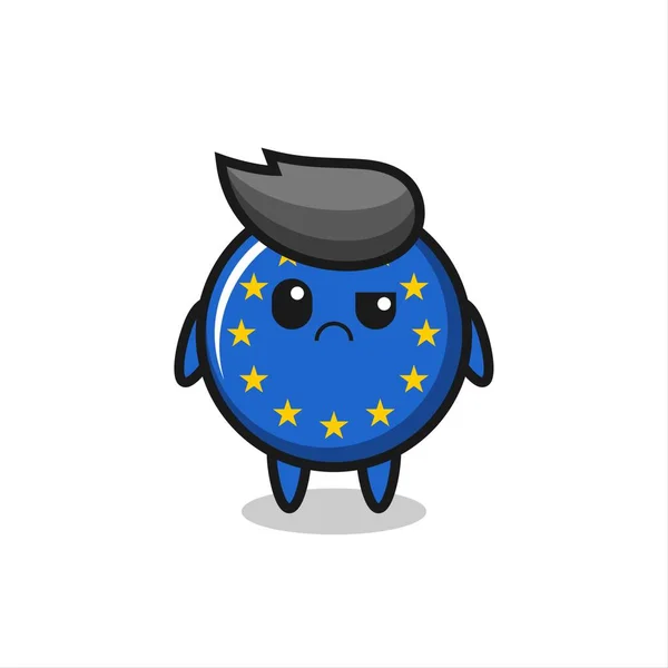 Mascota Insignia Bandera Europa Con Cara Escéptica Diseño Estilo Lindo — Vector de stock