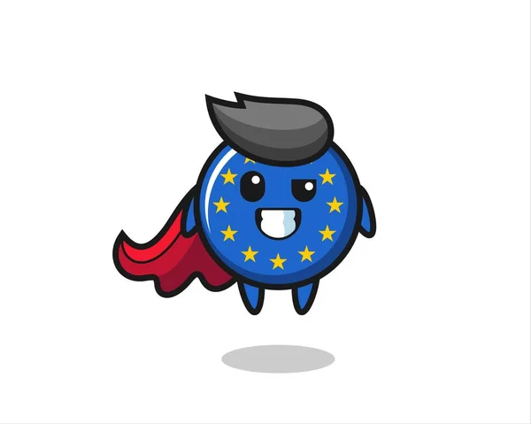 Carácter Lindo Insignia Bandera Europa Como Superhéroe Volador Diseño Lindo — Vector de stock