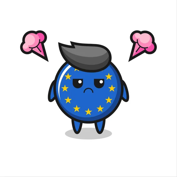 Expresión Molesta Bandera Europa Lindo Personaje Dibujos Animados Lindo Diseño — Vector de stock