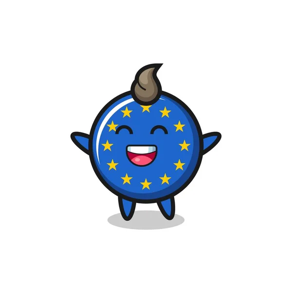 Feliz Bebé Bandera Europa Personaje Dibujos Animados Lindo Diseño Estilo — Vector de stock