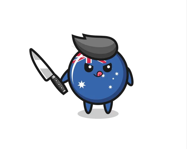 Słodkie Australia Flaga Odznaka Maskotka Jako Psychopata Gospodarstwa Nóż Ładny — Wektor stockowy