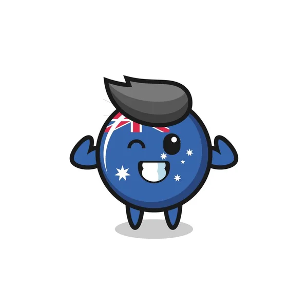 Personaje Insignia Bandera Australia Muscular Está Posando Mostrando Sus Músculos — Vector de stock