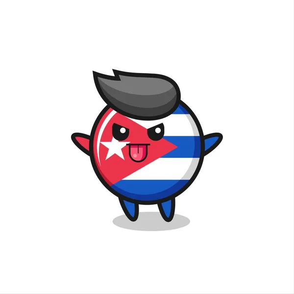 Pajkos Kubai Zászló Jelvény Karakter Gúnyolódó Póz Aranyos Stílus Design — Stock Vector