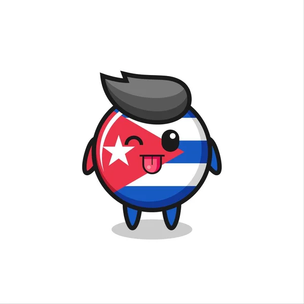 Aranyos Kubai Zászló Jelvény Karakter Édes Kifejezés Miközben Kidugja Nyelvét — Stock Vector