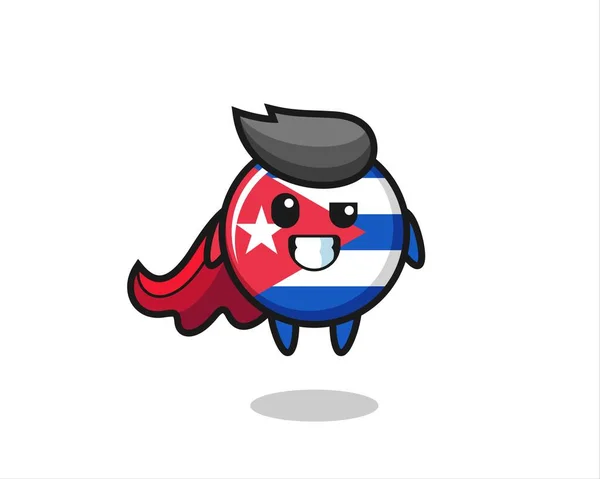 Uçan Bir Süper Kahraman Olarak Sevimli Küba Bayrağı Karakteri Tişört — Stok Vektör