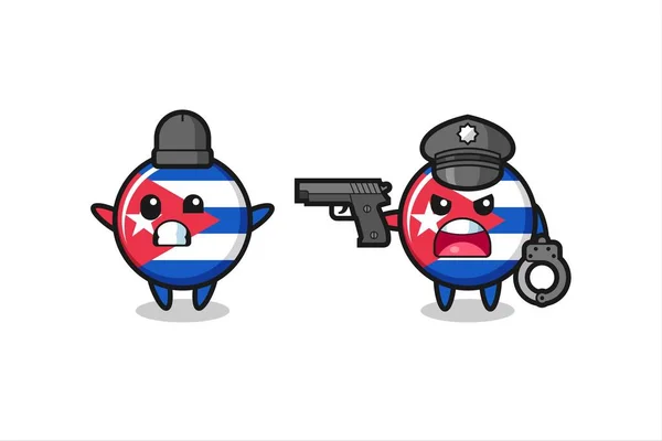 Illust Ladrão Crachá Bandeira Cuba Com Mãos Para Cima Pose —  Vetores de Stock