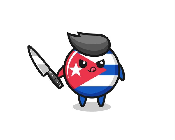 ナイフを持つサイコパスとしてかわいいキューバ国旗バッジマスコット Tシャツ ステッカー ロゴ要素のためのかわいいスタイルデザイン — ストックベクタ