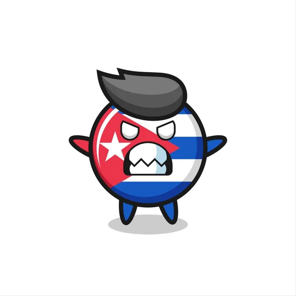 Küba Bayrağı Maskotu Karakterinin Öfkeli Ifadesi Tişört Çıkartma Logo Elementi — Stok Vektör