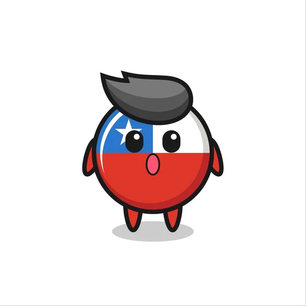 Užaslý Výraz Karikatury Odznakem Chile Flag Roztomilý Styl Designu Trička — Stockový vektor