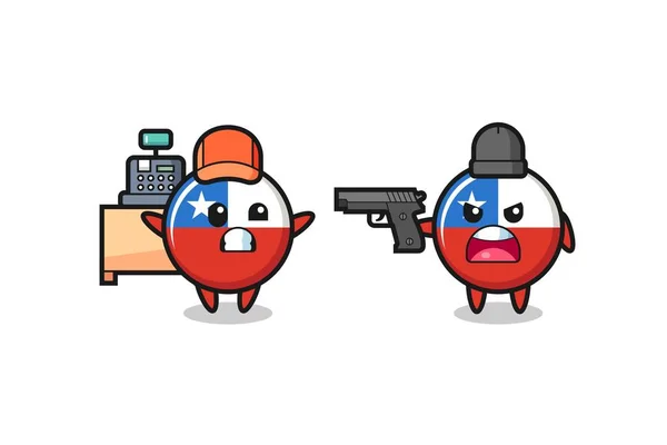 Illustration Cute Chile Flag Badge Cashier Pointed Gun Robber Cute — Stock Vector