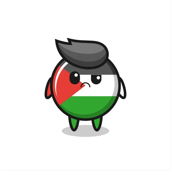 Maskot Odznaku Palestinské Vlajky Skeptickým Obličejem Roztomilý Design Trička Samolepka — Stockový vektor