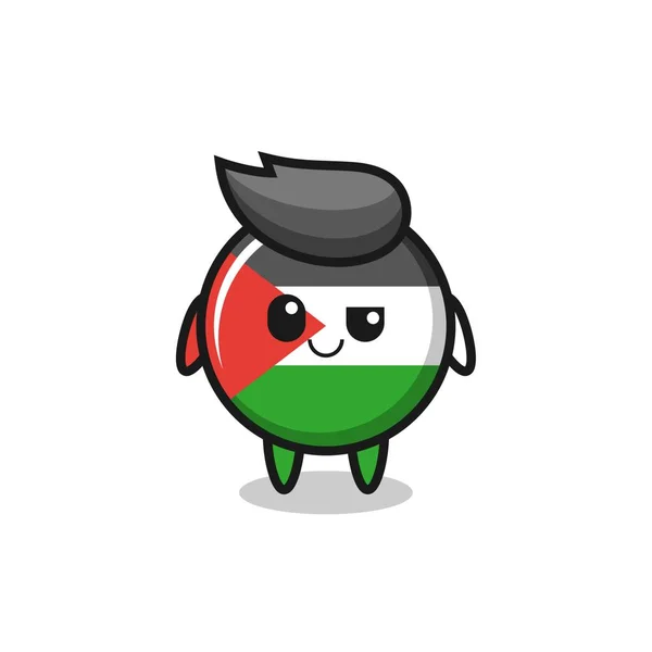 Palestinská Vlajka Odznak Karikatura Arogantním Výrazem Roztomilý Styl Designu Pro — Stockový vektor