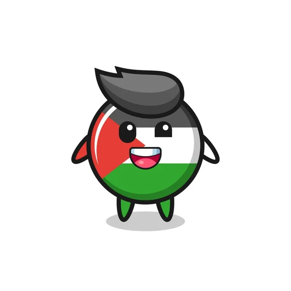 Ilustrace Odznaku Palestinské Vlajky Nešikovnými Pózami Roztomilý Styl Designu Trička — Stockový vektor