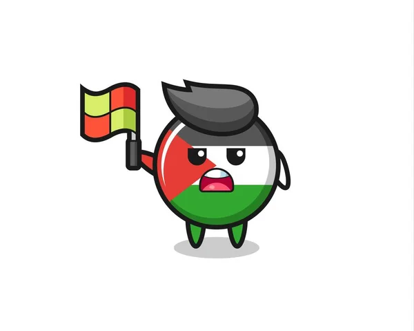 Palestine Flag Badge Character Line Judge Put Flag Cute Style — 스톡 벡터