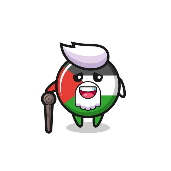 Roztomilý Palestinská Vlajka Odznak Děda Drží Hůl Roztomilý Styl Designu — Stockový vektor