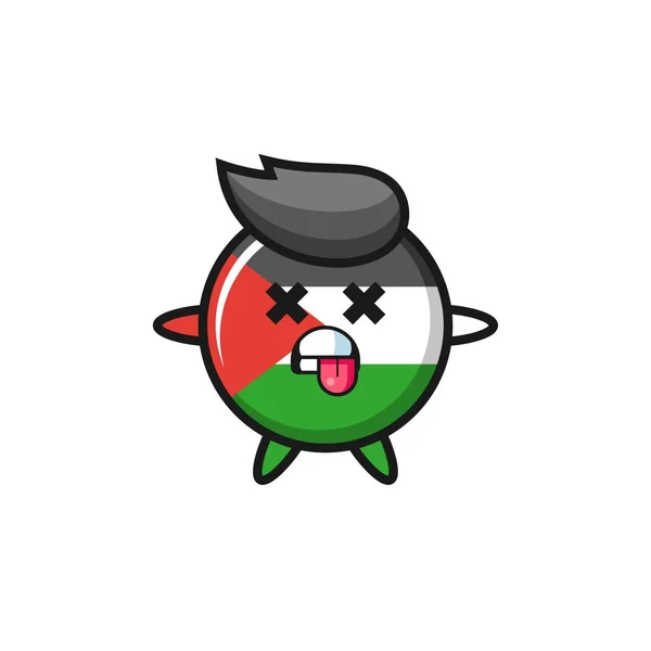 Charakter Roztomilého Odznaku Palestinské Vlajky Mrtvou Pózou Roztomilý Styl Designu — Stockový vektor