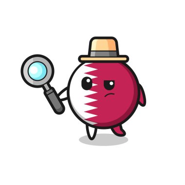 Katar bayrak rozeti dedektifi bir davayı inceliyor. Tişört, çıkartma, logo elementi için şirin bir tasarım.