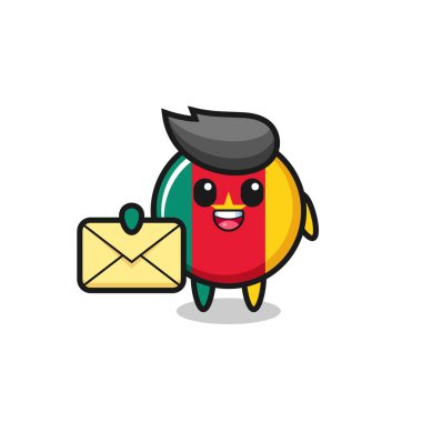 Sarı bir harf taşıyan kamerun bayrağı tasviri tişört, etiket, logo elementi için şirin bir tasarım.