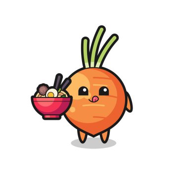 Havuç yiyen sevimli karakter, tişört, çıkartma, logo elementi için şirin tasarım.