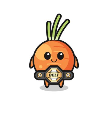 Kemerli MMA savaşçı havuç maskotu. Tişört, çıkartma, logo elementi için şirin bir tasarım.