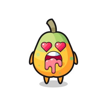 Sevimli bir papaya 'nın aşık olma ifadesi kalp şeklinde gözleri, tişört, çıkartma, logo elementi için şirin bir tasarım.