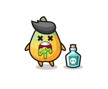 Zehirlenme sonucu kusan bir papaya karakterinin resmi, tişört, etiket, logo elementi için şirin bir tasarım.