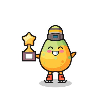 Papaya karikatürü bir buz patencisi şampiyon kupası, tişört, çıkartma, logo elementi için şirin bir tasarım