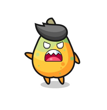 Şirin papaya karikatürü, çok kızgın bir poz, tişört, çıkartma, logo elementi için şirin bir tasarım.