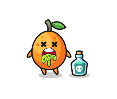 Zehirlenme sonucu kusan kumkatlı bir karakterin resmi, tişört, etiket, logo elementi için şirin bir tasarım.