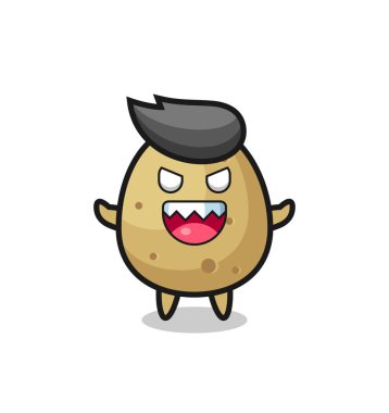 Şeytani patates maskotu karakteri, tişört, çıkartma, logo elementi için şirin bir tasarım.