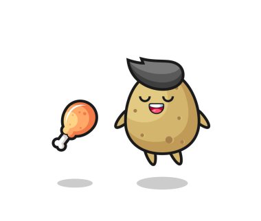 Tatlı patates yüzüyor ve kızarmış tavuk yüzünden cezbedildi. Tişört, çıkartma, logo elementi için şirin bir tasarım.